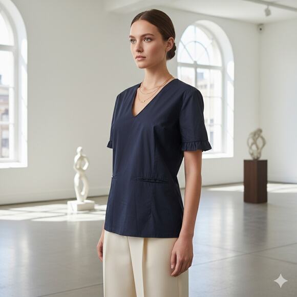 MARNI Tops - MARNI Winter Edition 2012 Navy Blue V-Neck Top Blouse Ruffle Sleeve Cotton Sz S